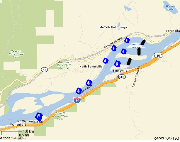 Shad fishing map Columbia River